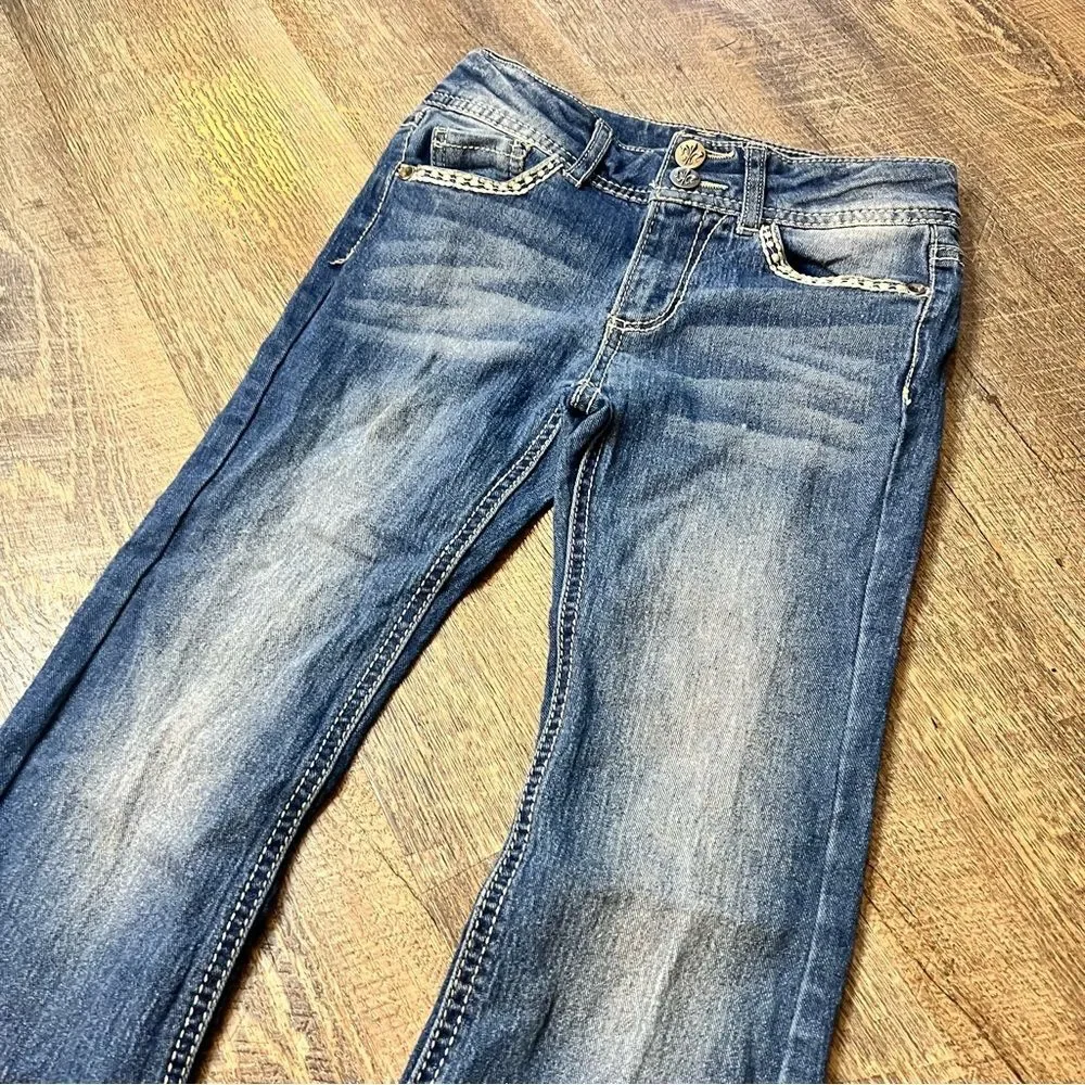 Faded Glory Girls Bootcut Jeans 7 Embroidered Back Pockets Adjustable Waist - Picture 3 of 12